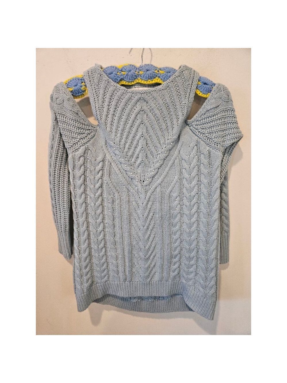 Lauren Conrad Women's Cold Shoulder Cable Knit Blue Sweater, Size S